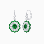 Vintage Floral Dangle Earrings with Diamond Halo and Calibre-Cut Gemstone Accents - Shahin Jewelry